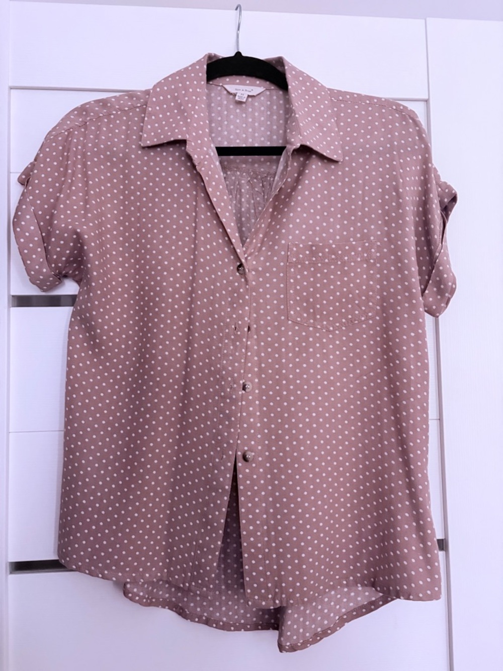Polka Dot Button-Up Blouse in Beige